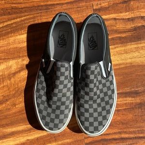 Black and Grey Checkerboard Slip on Vans